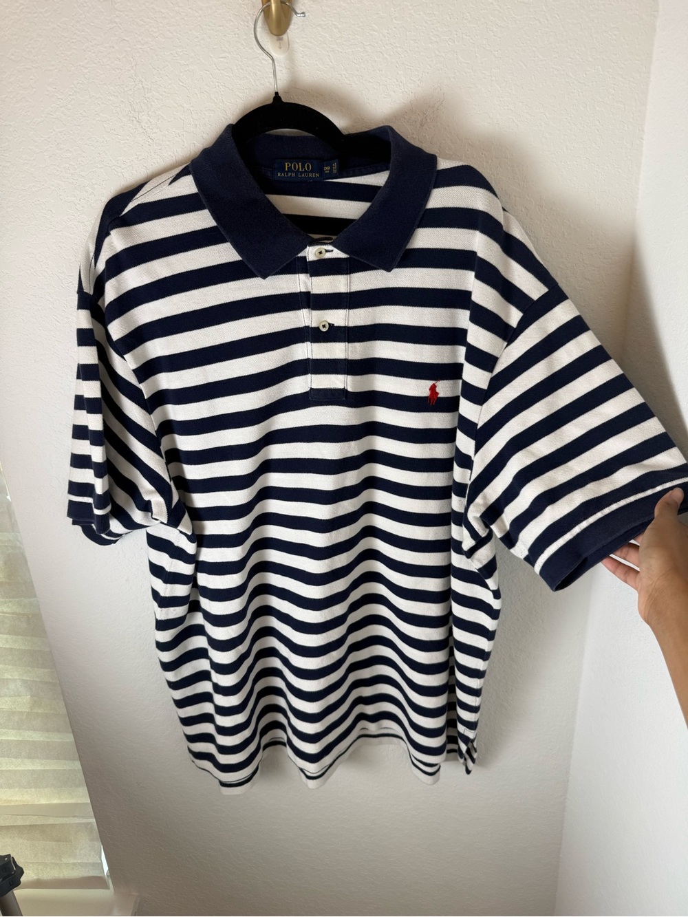 Polo by Ralph Lauren Navy & White Striped Polo with Red Pony 2x big nautical